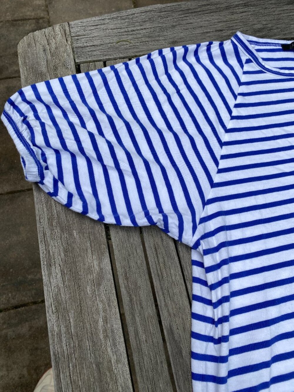 Large J Crew royal blue and white t-shirt with cute puff sleeves - Picture 2 of 4
